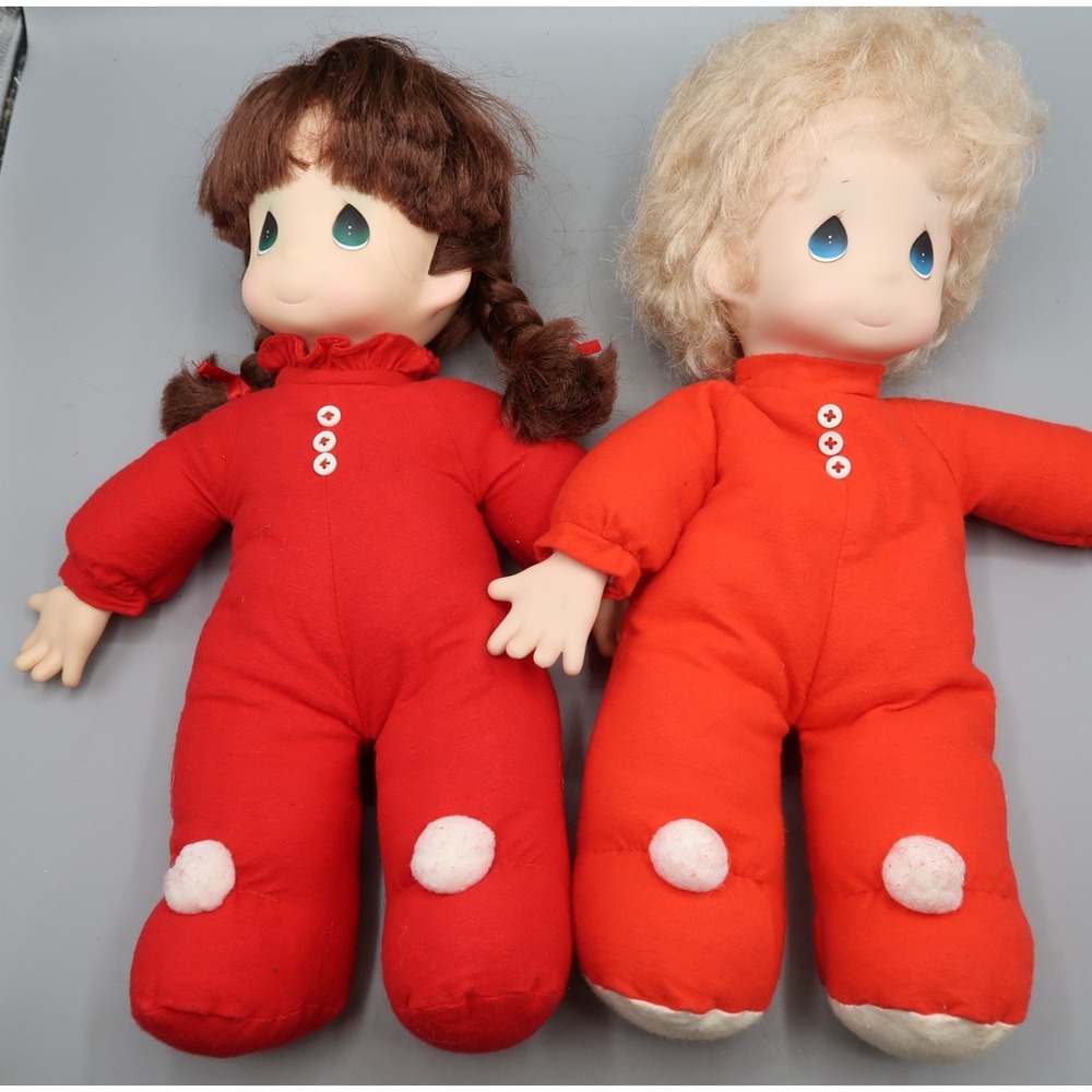 Precious Moments Holiday Red PJs Dolls 16 Set of 2 Boy & Girl Lot